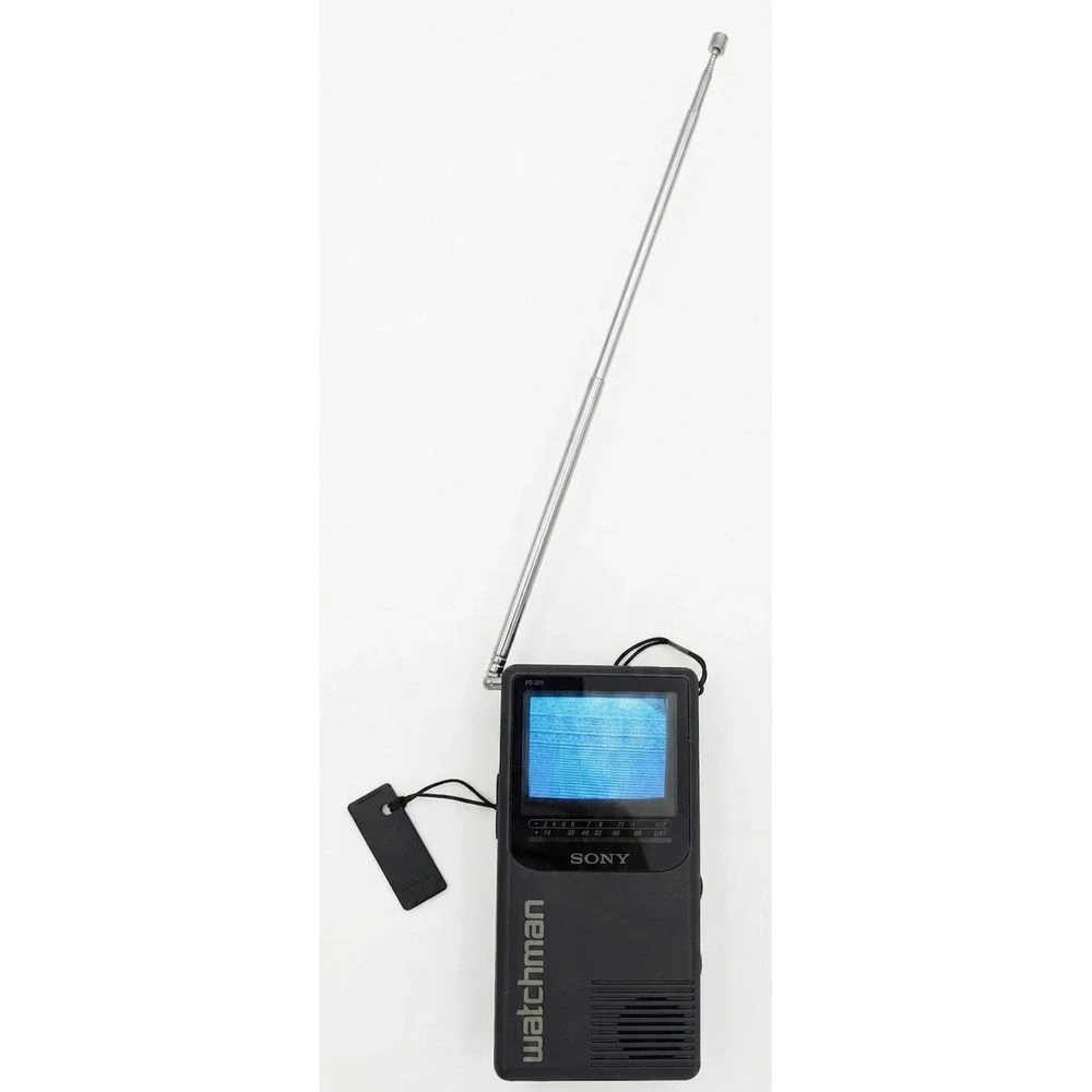 Sony Watchman Model FD-230 Flat Black and White TV, Antenna, Wrist Strap